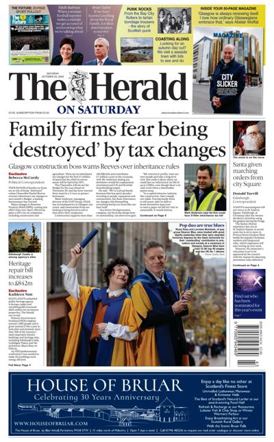 The Herald Newspaper Front Page (UK) for 25 October 2025
