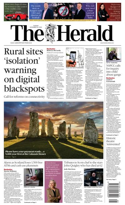 The Herald Newspaper Front Page (UK) for 25 November 2025