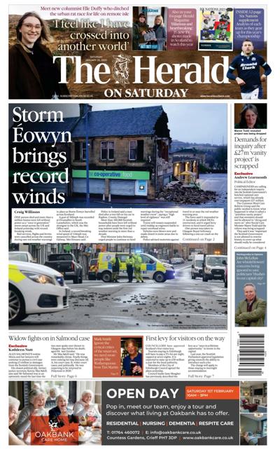 The Herald Newspaper Front Page (UK) for 25 January 2025