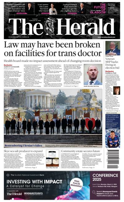 The Herald Newspaper Front Page (UK) for 25 February 2025