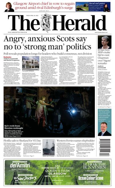 The Herald Newspaper Front Page (UK) for 25 April 2025