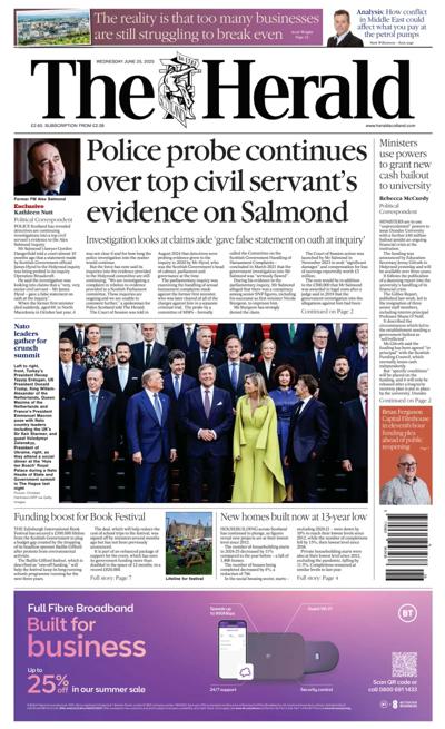 The Herald Newspaper Front Page (UK) for 25 June 2025
