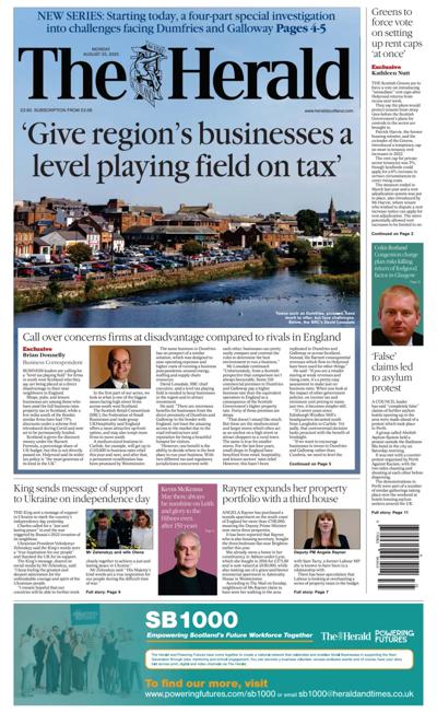 The Herald Newspaper Front Page (UK) for 25 August 2025