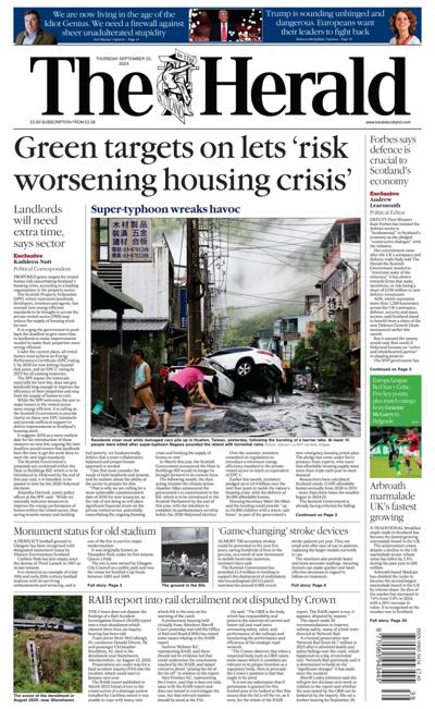 The Herald Newspaper Front Page (UK) for 25 September 2025