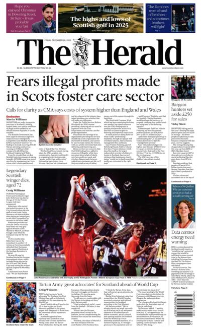 The Herald Newspaper Front Page (UK) for 26 December 2025