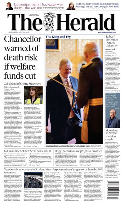 The Herald Newspaper Front Page (UK) for 26 March 2025