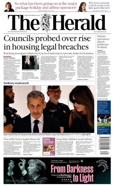 The Herald Newspaper Front Page (UK) for 26 September 2025