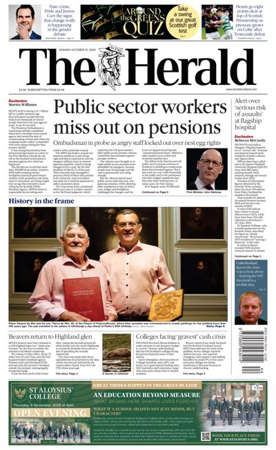 The Herald Newspaper Front Page (UK) for 27 October 2025