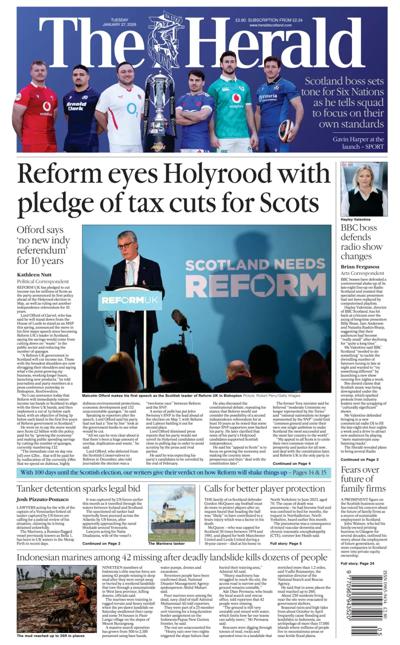 The Herald Newspaper Front Page (UK) for 27 January 2026
