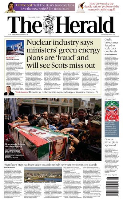The Herald Newspaper Front Page (UK) for 27 June 2025
