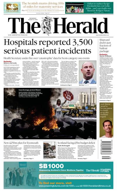 The Herald Newspaper Front Page (UK) for 27 August 2025
