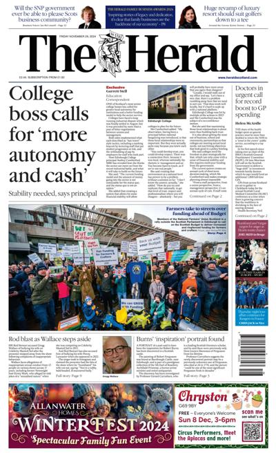 The Herald Newspaper Front Page (UK) for 29 November 2024