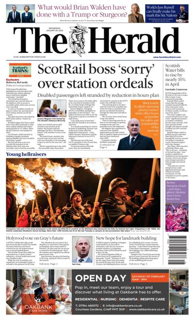 The Herald Newspaper Front Page (UK) for 29 January 2025