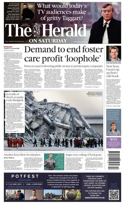 The Herald Newspaper Front Page (UK) for 29 March 2025