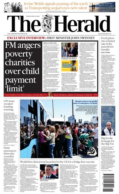 The Herald Newspaper Front Page (UK) for 29 April 2025