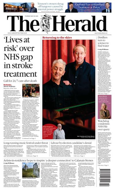 The Herald Newspaper Front Page (UK) for 29 May 2025