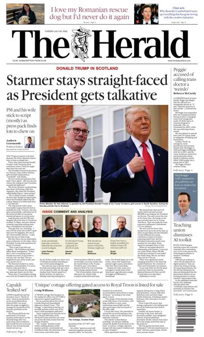 The Herald Newspaper Front Page (UK) for 29 July 2025