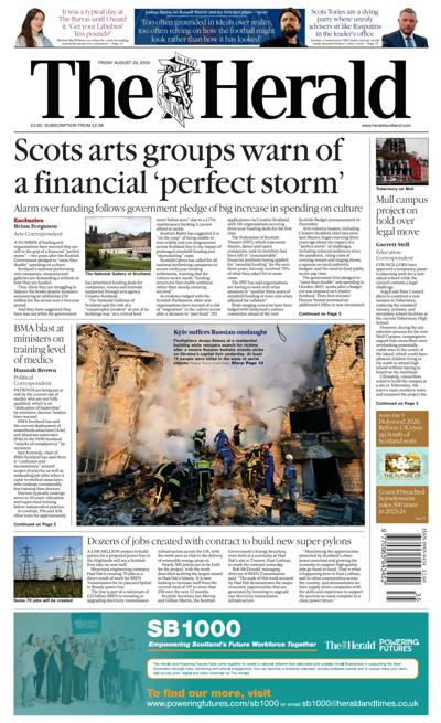 The Herald Newspaper Front Page (UK) for 29 August 2025