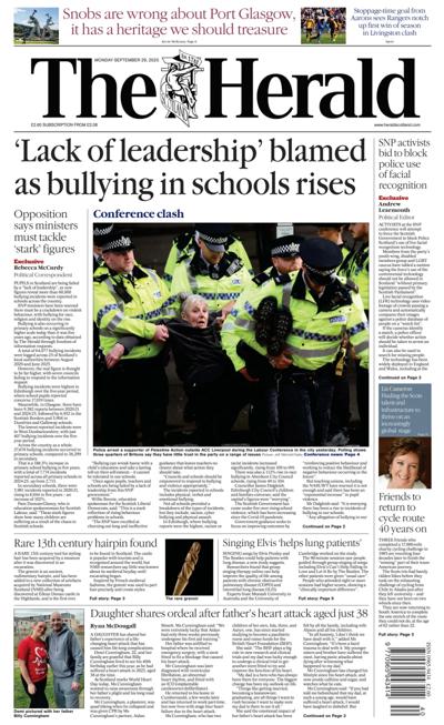 The Herald Newspaper Front Page (UK) for 29 September 2025