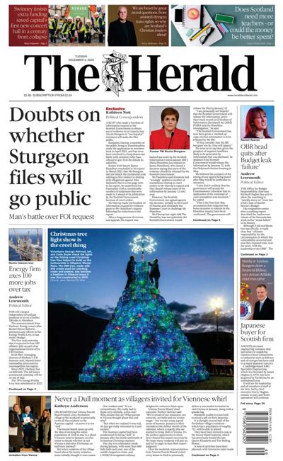 The Herald Newspaper Front Page (UK) for 2 December 2025
