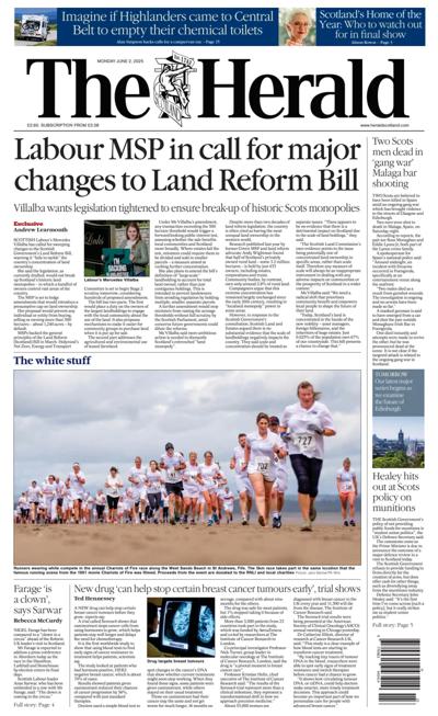 The Herald Newspaper Front Page (UK) for 2 June 2025