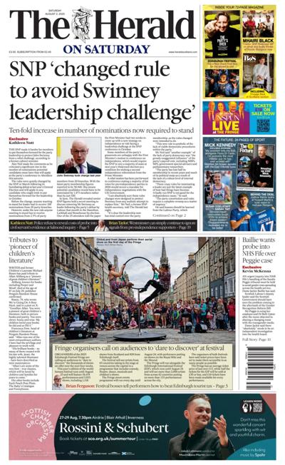 The Herald Newspaper Front Page (UK) for 2 August 2025