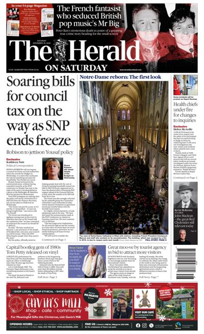 The Herald Newspaper Front Page (UK) for 30 November 2024