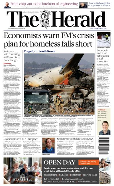 The Herald Newspaper Front Page (UK) for 30 December 2024