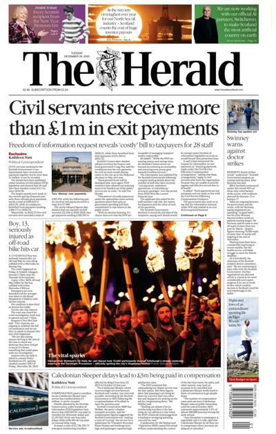 The Herald Newspaper Front Page (UK) for 30 December 2025