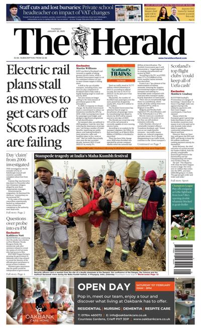 The Herald Newspaper Front Page (UK) for 30 January 2025