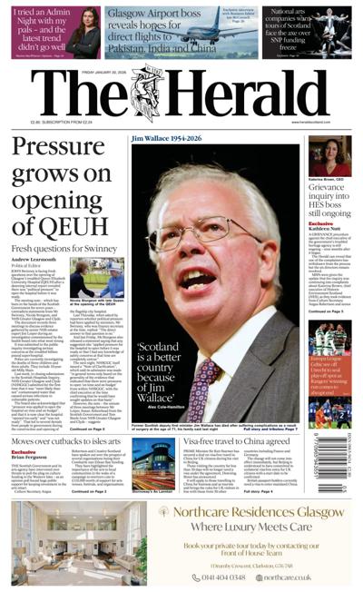 The Herald Newspaper Front Page (UK) for 30 January 2026