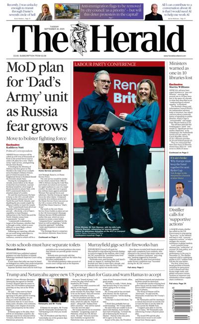 The Herald Newspaper Front Page (UK) for 30 September 2025