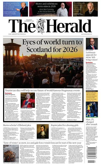 The Herald Newspaper Front Page (UK) for 31 December 2025