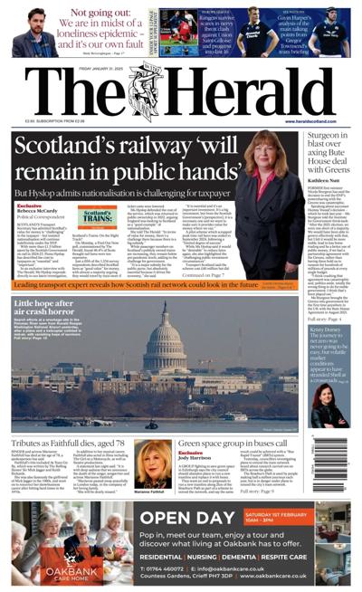 The Herald Newspaper Front Page (UK) for 31 January 2025