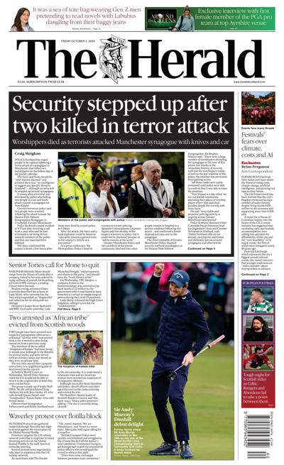 The Herald Newspaper Front Page (UK) for 3 October 2025