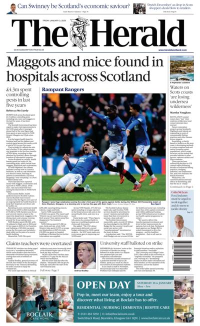 The Herald Newspaper Front Page (UK) for 3 January 2025