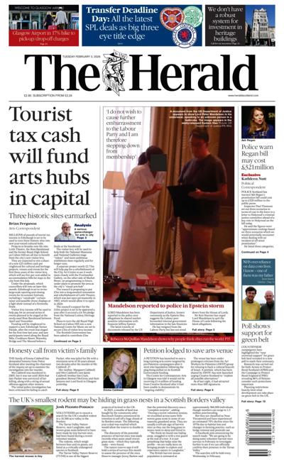 The Herald Newspaper Front Page (UK) for 3 February 2026