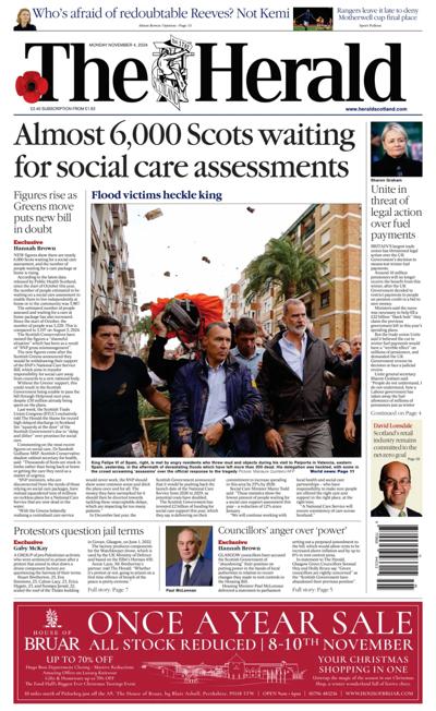 The Herald Newspaper Front Page (UK) for 4 November 2024