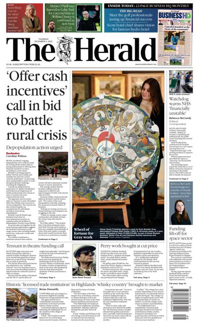 The Herald Newspaper Front Page (UK) for 4 December 2025