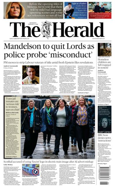 The Herald Newspaper Front Page (UK) for 4 February 2026