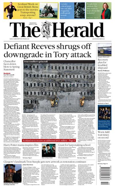 The Herald Newspaper Front Page (UK) for 4 March 2026