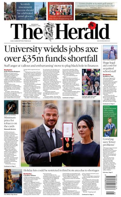 The Herald Newspaper Front Page (UK) for 5 November 2025