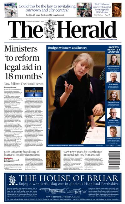 The Herald Newspaper Front Page (UK) for 5 December 2024