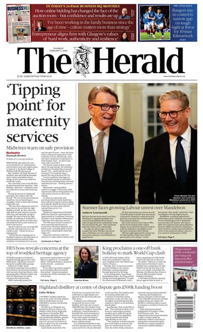 The Herald Newspaper Front Page (UK) for 5 February 2026