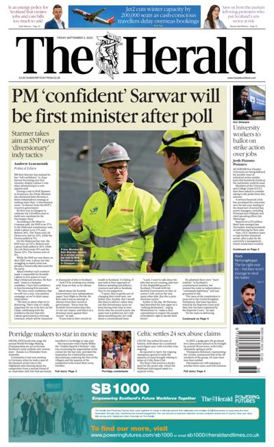 The Herald Newspaper Front Page (UK) for 5 September 2025
