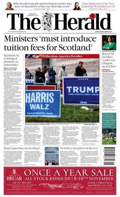 The Herald Newspaper Front Page (UK) for 6 November 2024