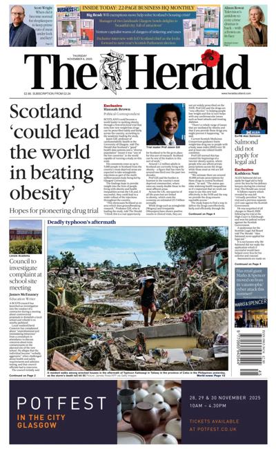 The Herald Newspaper Front Page (UK) for 6 November 2025