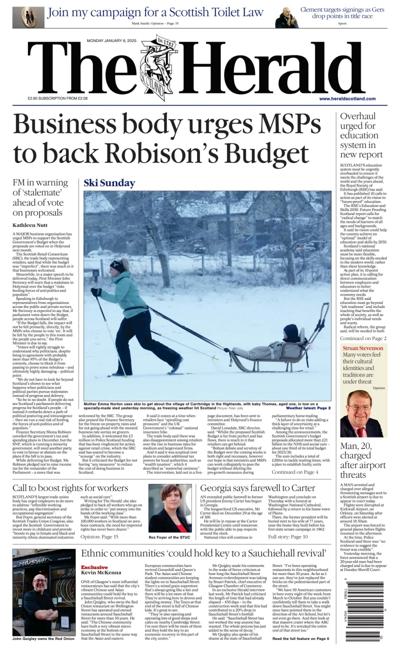 The Herald Newspaper Front Page (UK) for 6 January 2025