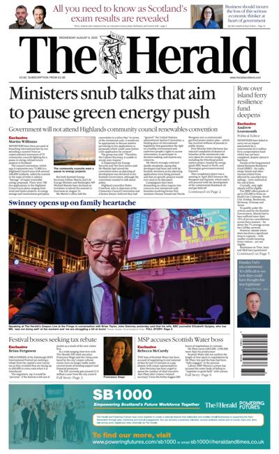 The Herald Newspaper Front Page (UK) for 6 August 2025