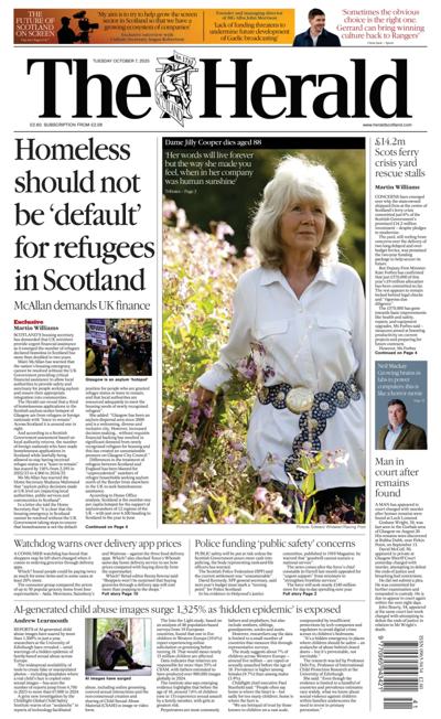 The Herald Newspaper Front Page (UK) for 7 October 2025